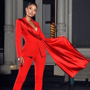 Vandra Draping Red Blazer Jacket Set